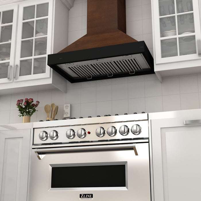 ZLINE Ducted Wooden Wall Mount Range Hood in Antigua and Walnut with Remote Motor (KBAR-RS)
